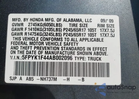 2010 Honda Ridgeline Rts из США, поврежденный, VIN 5FPYK1F44AB002096